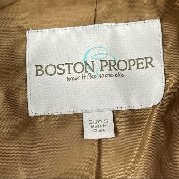 BOSTON PROPER LEATHER ASYMMETRIC ZIPPER STAND COLLAR TAN MOTO JACKET - Picture 13 of 15